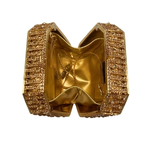 Octagonal gold evening clutch with rhinestones and detachable chain strap for women