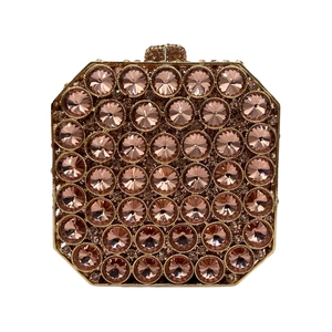 Octagonal rhinestone clutch bag in rose gold with champagne crystals for evening gala