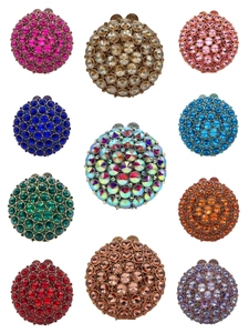 Selection of eleven colorful round evening bags encrusted with large sparkling crystals