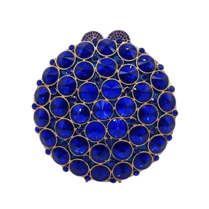 Luxurious royal blue crystal round evening bag with sparkling rhinestone embellishments