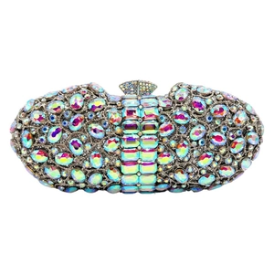 Sparkling oval clutch bag with iridescent AB rhinestones and large crystal accents
