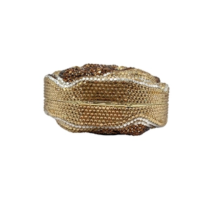 Detailed view of the luxury evening clutch bag with coffee and champagne rhinestones