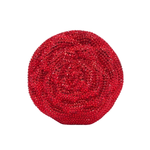 Macro detail of red rose floral evening clutch with luxury sparkling rhinestones