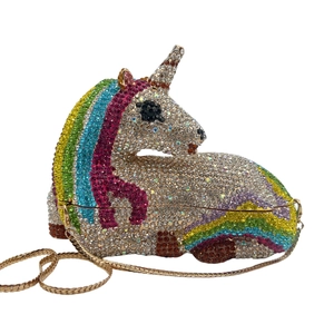 Unicorn Shaped Evening Clutch Bag Alloy Rhinestone Crystal Luxury Handbag For Banquet Party With Detachable Chain