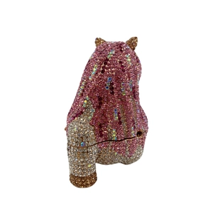 Exquisite horse shaped evening clutch bag fully encrusted with pink and silver rhinestones