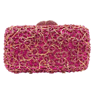 Luxuriöse Abendtasche mit rosaroten Strasssteinen und goldenem Blumenrahmen