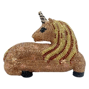 Luxury unicorn shaped evening clutch bag with sparkling crystals and gradient rhinestones