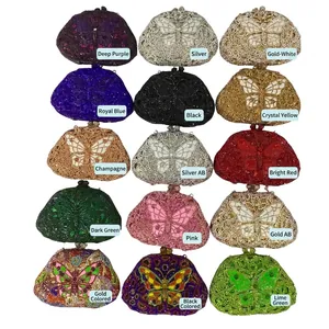 Handcrafted butterfly clutch bag with crystal rhinestones in fifteen assorted colors