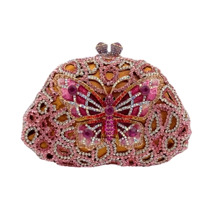 Butterfly Evening Clutch Bag Rhinestone Encrusted Alloy Luxury Sparkling Wedding Party Banquet Handbag With Chain Strap