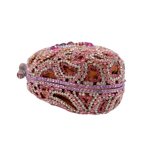 Luxury heart-shaped evening clutch with pink and purple rhinestones and gold metal frame