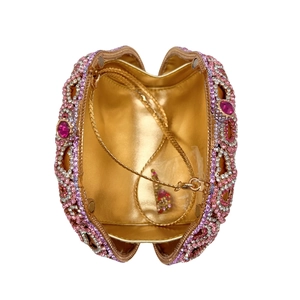 Exquisite butterfly evening clutch bag with pink crystals and golden chain strap