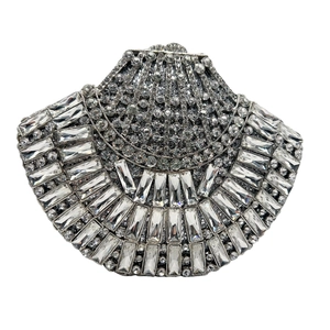 Sparkling shell shaped silver evening clutch bag with crystal rhinestones for women