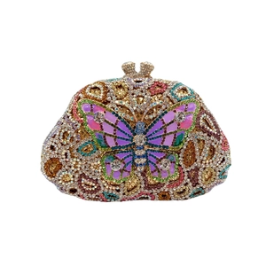 Luxury butterfly evening bag with colorful rhinestones and vintage crystal clasp
