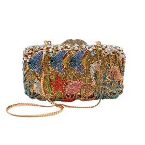 Hollow Sea World Rhinestone Evening Clutch Bag Alloy Crystal Hard Shell Ocean Theme Formal Party Handbag Gift For Women Elegant