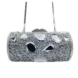 Luxury Rhinestone Evening Clutch Bag Sparkling Cylindrical Alloy Glass Crystal Handbag For Women Wedding Party Banquet