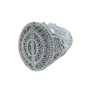 Elegant silver cylinder evening clutch with crystal rhinestones and hollow metal design