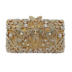 Rhinestone Evening Clutch Bag Alloy Hollow Out Bowknot Clasp With Chain Strap For Women Wedding Banquet Party