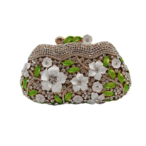 Luxury Enamel Flower Evening Clutch Bag Rhinestone Studded Alloy Metal Hard Shell Banquet Wedding Party For Women
