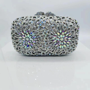 Luxury Evening Clutch Bag Rhinestone Hollow Metal Alloy Floral Hard Shell Party Purse For Women
