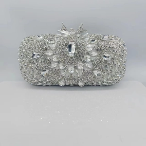 Luxury Evening Clutch Bag Rhinestone Sparkling Handbag Bow Knot Clasp Alloy Banquet Wedding Party For Women