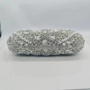 Sparkling silver rhinestone evening clutch bag with crystal snowflake pattern for parties