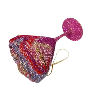Elegant goblet-shaped clutch bag with colorful rhinestones and a gold chain strap