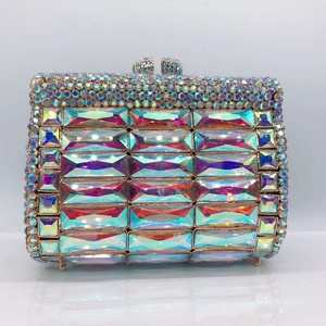 Detailed macro view of luxury evening clutch bag with AB crystals and rose gold hardware