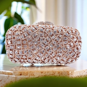 Luxury Evening Clutch Bag Rhinestone Crystal Alloy Metal Hollow Out Wedding Party Formal Handbag For Women