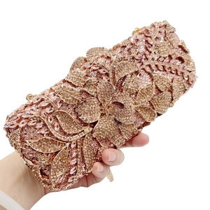 Luxury rhinestone floral clutch bag for evening parties with champagne and pink crystals