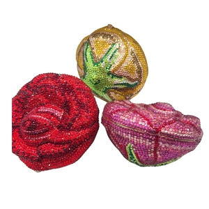 Detailed set of floral crystal evening clutch bags with intricate rhinestone patterns