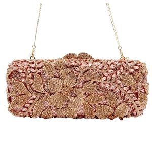 Luxury Hollow Out Flower Evening Clutch Bag Rhinestone Crystal Alloy Metal Hard Shell For Wedding Party Prom Women