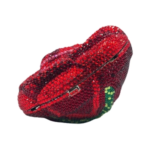 Elegant red lips shape crystal evening clutch bag with full rhinestone embellishments