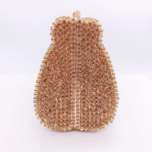 Elegante bolso de noche con forma de pera adornado con cristales dorados y marco metálico