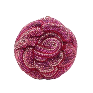 Exquisite rose shape evening clutch bag with red pink gradient crystal rhinestones