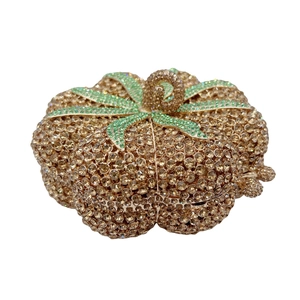 Squisita borsa da sera a forma di zucca con strass dorati e verdi scintillanti