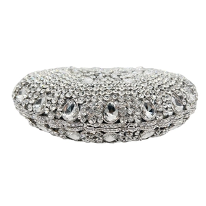Pochette de soirée argentée élégante avec cristaux et strass en forme de gouttes