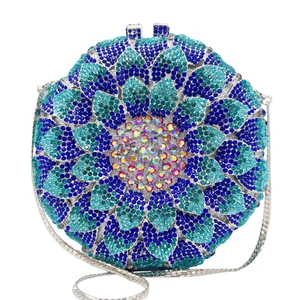 Pochette de soirée tournesol en strass arc-en-ciel avec chaîne en métal et design floral