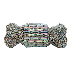 Pochette de soirée en métal en forme de bonbon avec strass multicolores brillants