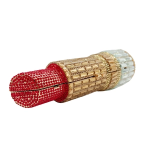 Creative lipstick shaped evening clutch bag fully encrusted with sparkling red crystals