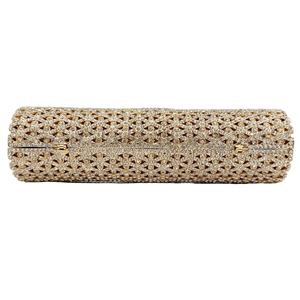 Pochette da sera dorata traforata con cristalli e motivi floreali per eventi formali