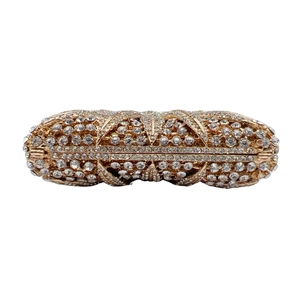 Elegant gold cylinder evening clutch bag with full rhinestone inlay for formal banquets