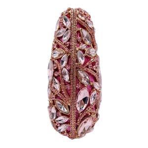 Pochette de soirée luxueuse en cristal rose avec cadre doré rose pour cérémonies