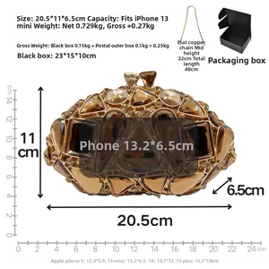 Detailed dimensions of the amber stone evening clutch bag with chain and box