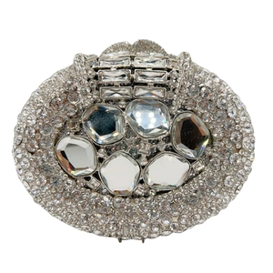 Luxurious Evening Clutch Bag Hollow Out Oval Alloy Rhinestone Crystal Sparkly Banquet Party Prom Handbag For Women