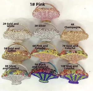 Macro display of basket clutch colors showing full rhinestone crystal handcraft work
