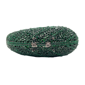 Elegante pochette di lusso a forma di foglia con cristalli verde smeraldo e diamanti