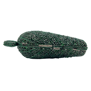 Clutch da sera a forma di foglia in cristallo verde smeraldo con telaio in metallo cavo