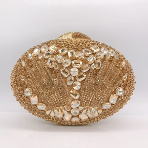 Pochette De Soirée De Luxe Avec Strass Ovale Métal Doré Sac De Banquet De Fête Avec Chaîne Pour Femme