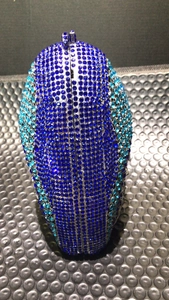 Sparkling shark themed crystal evening clutch bag with blue rhinestone gradient finish