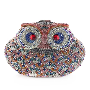 Exquisite Eulen-Abendtasche besetzt mit bunten Strasssteinen und roten Kristallaugen